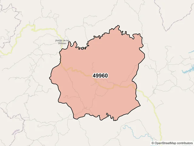 Mapa del código postal 49960, Jilotlán de los Dolores, Jalisco