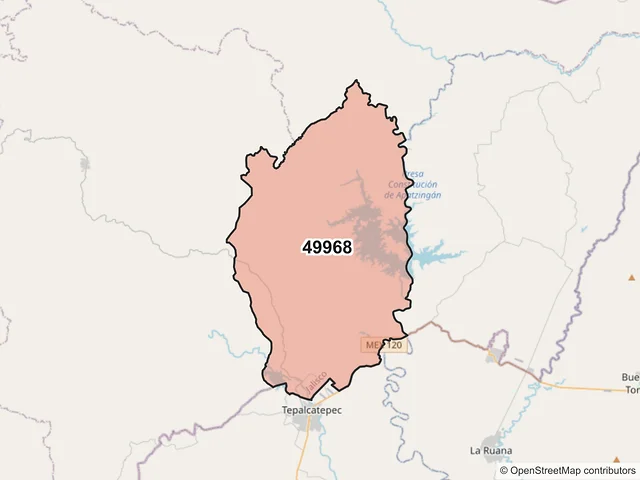 Mapa del código postal 49968, Jilotlán de los Dolores, Jalisco