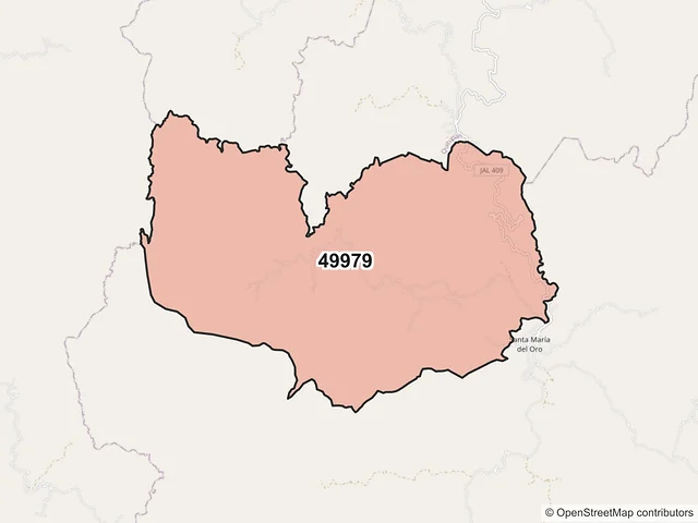 Mapa del código postal 49979, Santa María del Oro, Jalisco