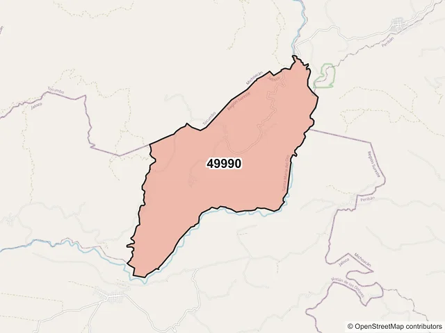 Mapa del código postal 49990, Santa María del Oro, Jalisco