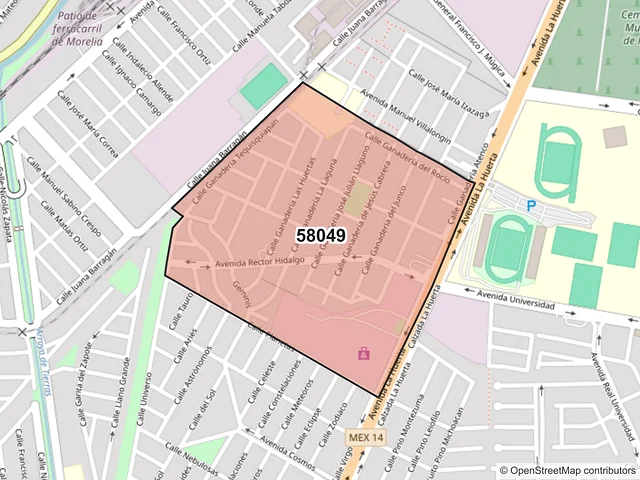 Mapa del código postal 58049, Morelia, Michoacán de Ocampo