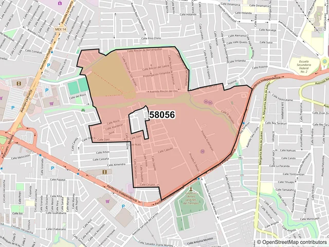 Mapa del código postal 58056, Morelia, Michoacán de Ocampo
