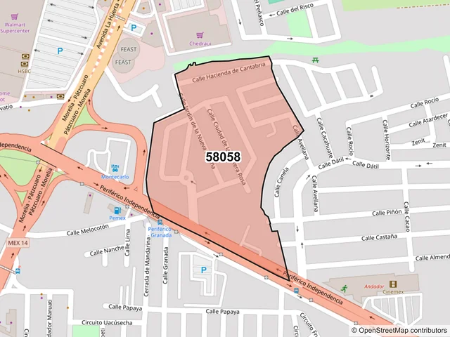 Mapa del código postal 58058, Morelia, Michoacán de Ocampo