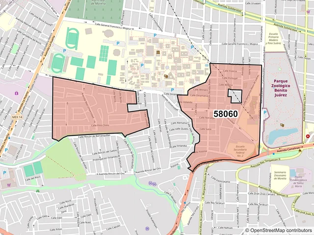 Mapa del código postal 58060, Morelia, Michoacán de Ocampo