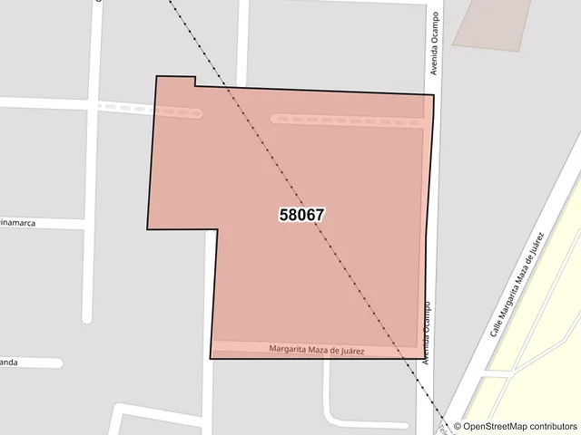 Mapa del código postal 58067, Morelia, Michoacán de Ocampo