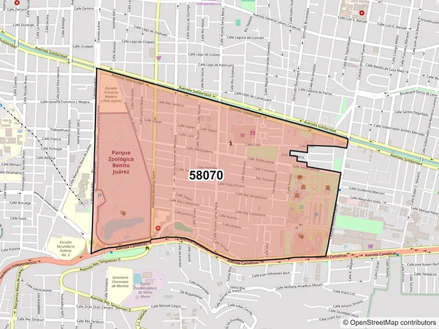 Mapa del código postal 58070, Morelia, Michoacán de Ocampo