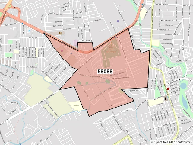 Mapa del código postal 58088, Morelia, Michoacán de Ocampo