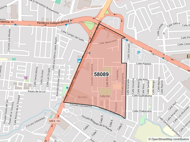 Mapa del código postal 58089, Morelia, Michoacán de Ocampo