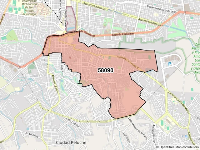 Mapa del código postal 58090, Morelia, Michoacán de Ocampo
