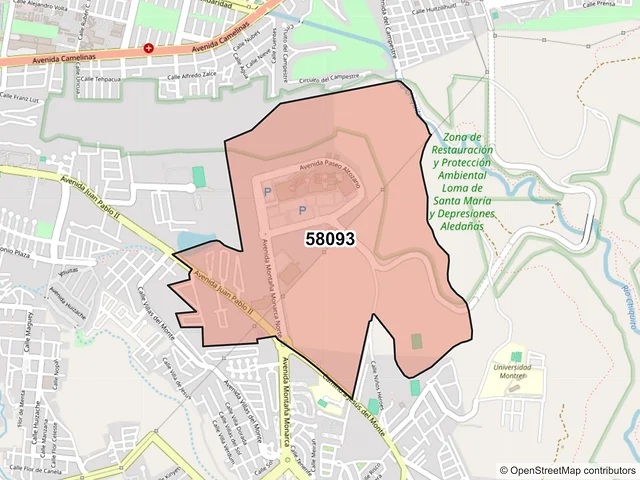 Mapa del código postal 58093, Morelia, Michoacán de Ocampo