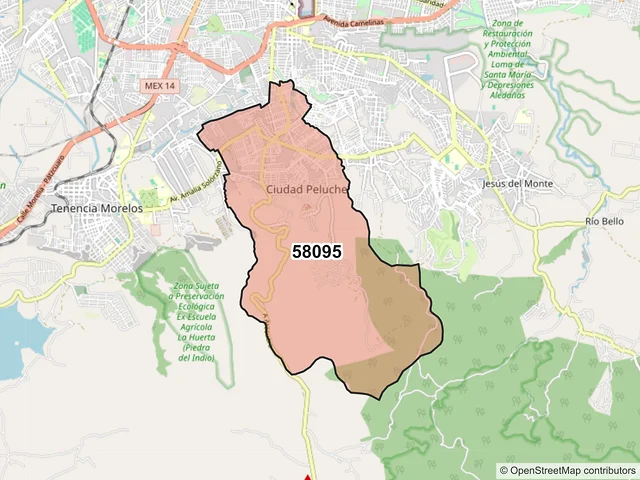 Mapa del código postal 58095, Morelia, Michoacán de Ocampo