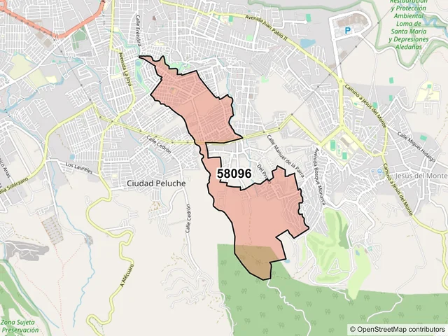 Mapa del código postal 58096, Morelia, Michoacán de Ocampo