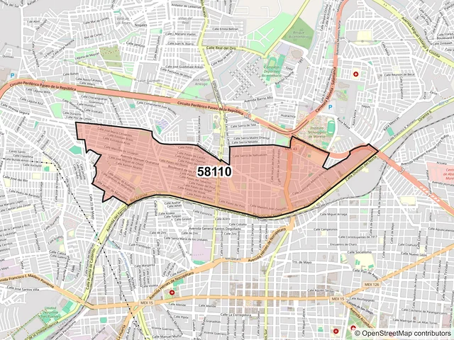 Mapa del código postal 58110, Morelia, Michoacán de Ocampo