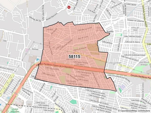 Mapa del código postal 58115, Morelia, Michoacán de Ocampo