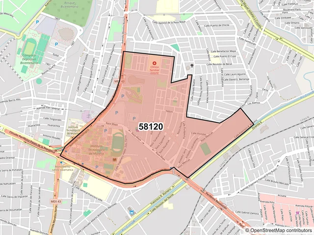 Mapa del código postal 58120, Morelia, Michoacán de Ocampo