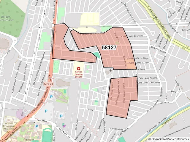 Mapa del código postal 58127, Morelia, Michoacán de Ocampo