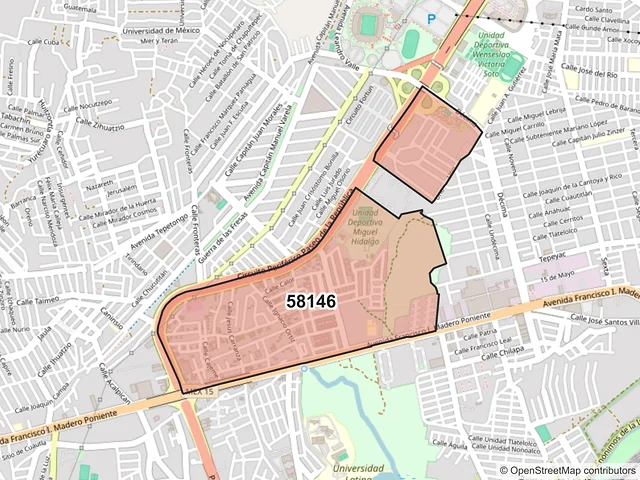 Mapa del código postal 58146, Morelia, Michoacán de Ocampo
