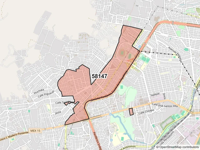 Mapa del código postal 58147, Morelia, Michoacán de Ocampo