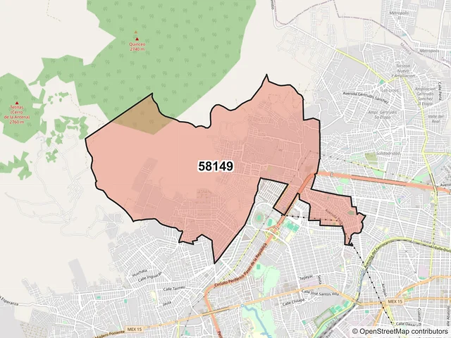 Mapa del código postal 58149, Morelia, Michoacán de Ocampo