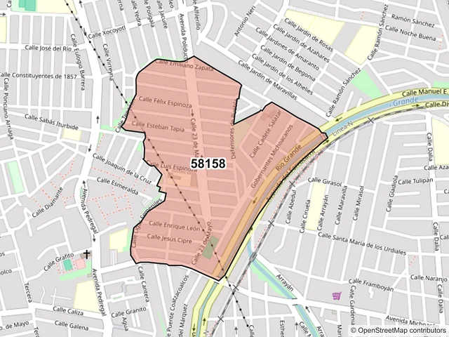 Mapa del código postal 58158, Morelia, Michoacán de Ocampo