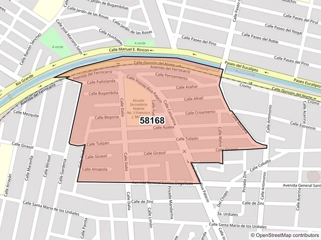 Mapa del código postal 58168, Morelia, Michoacán de Ocampo