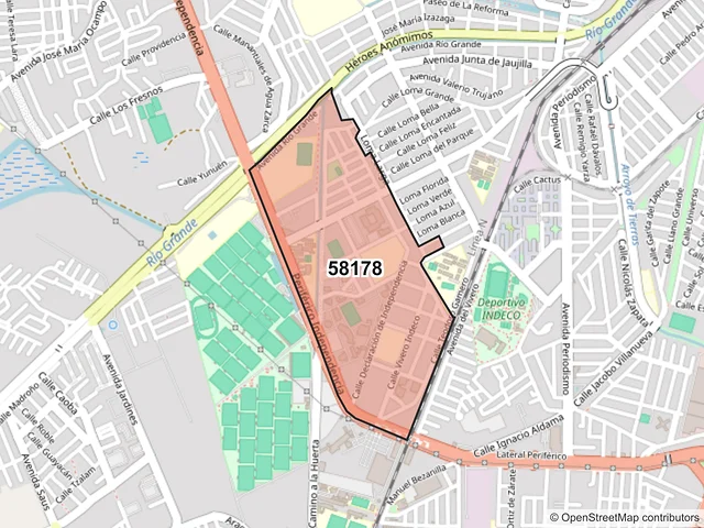 Mapa del código postal 58178, Morelia, Michoacán de Ocampo