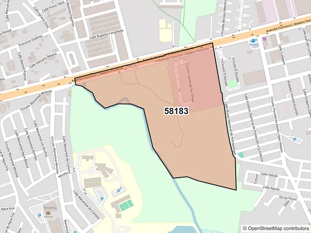 Mapa del código postal 58183, Morelia, Michoacán de Ocampo