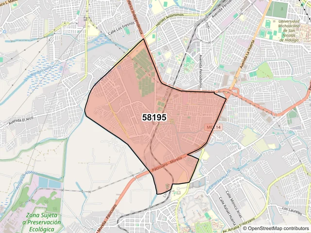 Mapa del código postal 58195, Morelia, Michoacán de Ocampo