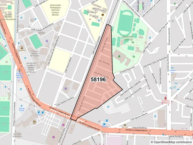 Mapa del código postal 58196, Morelia, Michoacán de Ocampo