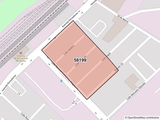 Mapa del código postal 58199, Morelia, Michoacán de Ocampo