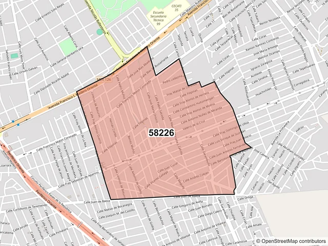 Mapa del código postal 58226, Morelia, Michoacán de Ocampo