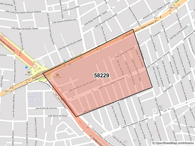 Mapa del código postal 58229, Morelia, Michoacán de Ocampo