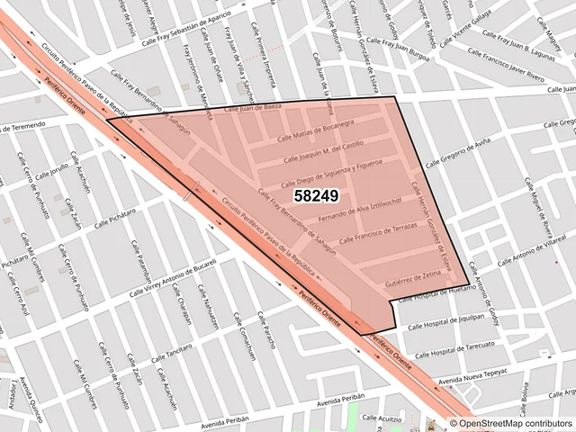 Mapa del código postal 58249, Morelia, Michoacán de Ocampo