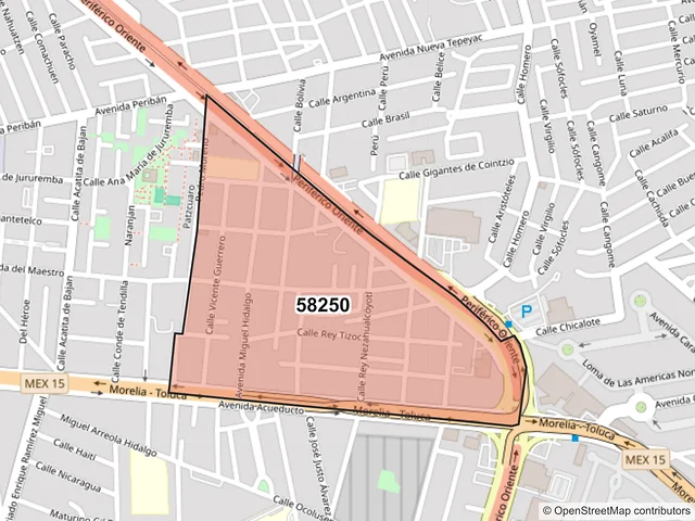 Mapa del código postal 58250, Morelia, Michoacán de Ocampo