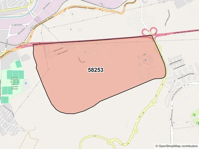 Mapa del código postal 58253, Morelia, Michoacán de Ocampo