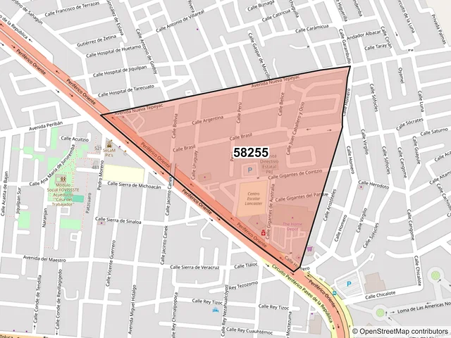 Mapa del código postal 58255, Morelia, Michoacán de Ocampo