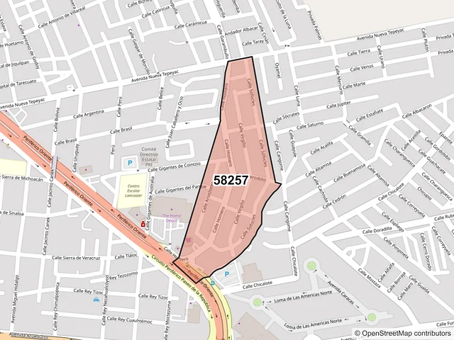 Mapa del código postal 58257, Morelia, Michoacán de Ocampo