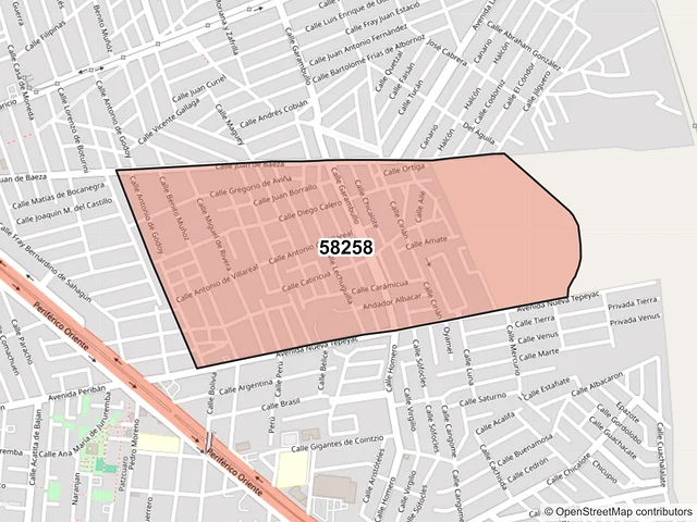 Mapa del código postal 58258, Morelia, Michoacán de Ocampo