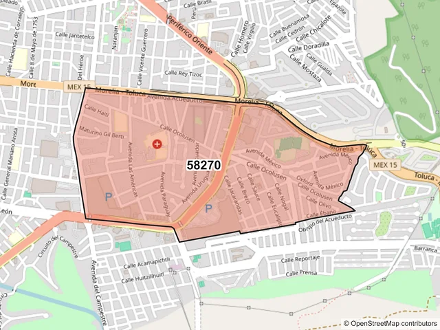 Mapa del código postal 58270, Morelia, Michoacán de Ocampo