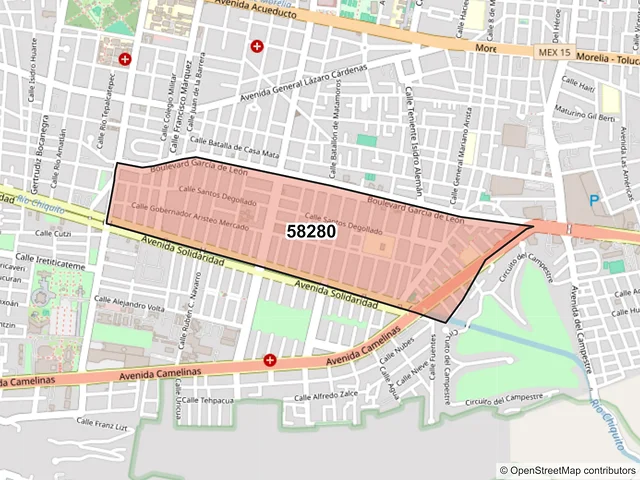 Mapa del código postal 58280, Morelia, Michoacán de Ocampo