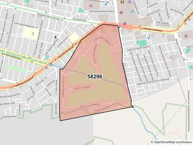 Mapa del código postal 58296, Morelia, Michoacán de Ocampo