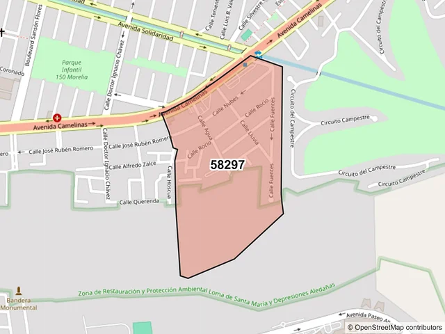 Mapa del código postal 58297, Morelia, Michoacán de Ocampo