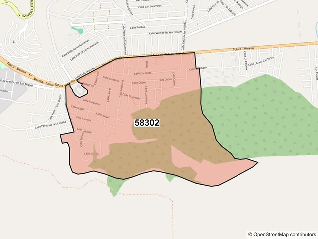Mapa del código postal 58302, Morelia, Michoacán de Ocampo