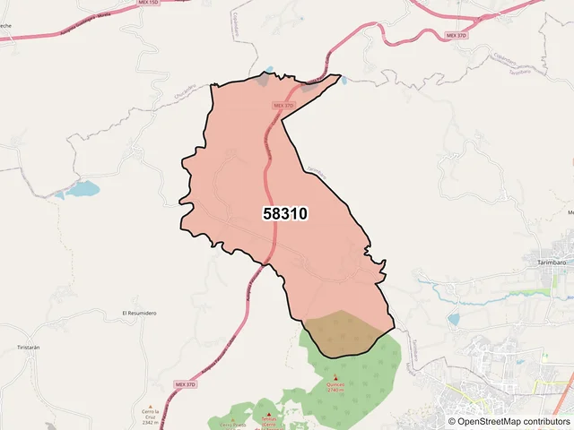 Mapa del código postal 58310, Morelia, Michoacán de Ocampo