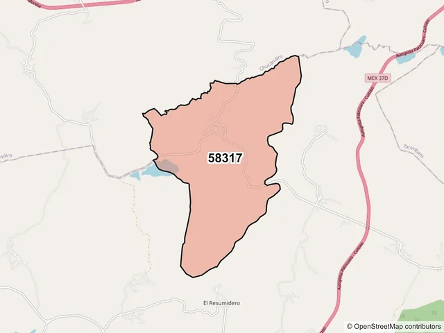 Mapa del código postal 58317, Morelia, Michoacán de Ocampo