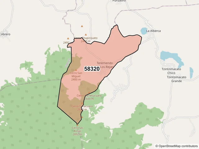 Mapa del código postal 58320, Morelia, Michoacán de Ocampo
