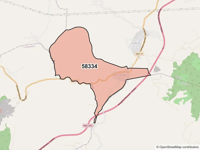 Mapa del código postal 58334, Morelia, Michoacán de Ocampo