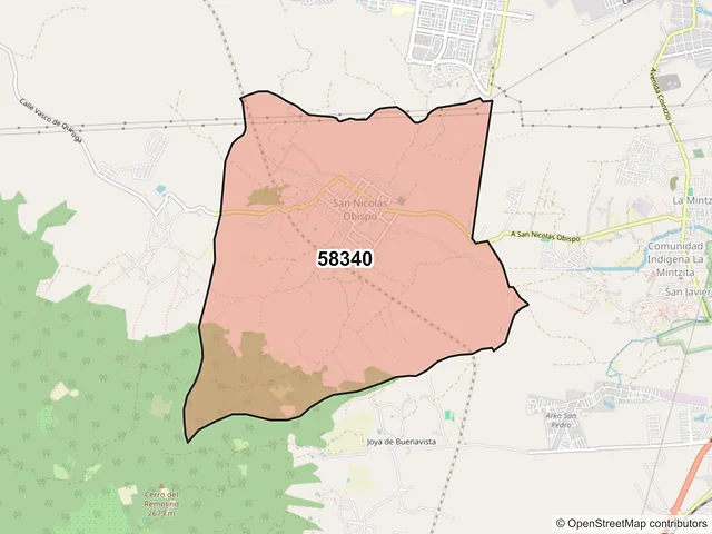 Mapa del código postal 58340, Morelia, Michoacán de Ocampo