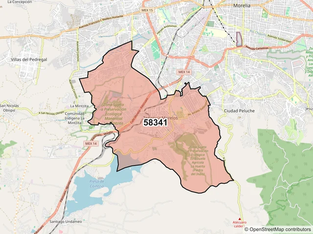 Mapa del código postal 58341, Morelia, Michoacán de Ocampo
