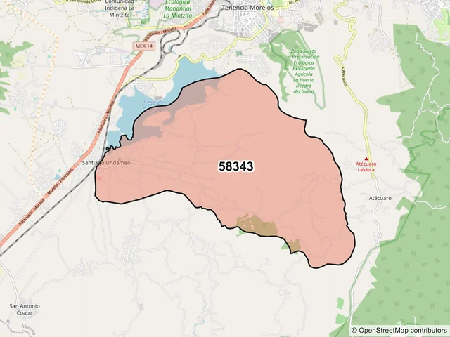 Mapa del código postal 58343, Morelia, Michoacán de Ocampo